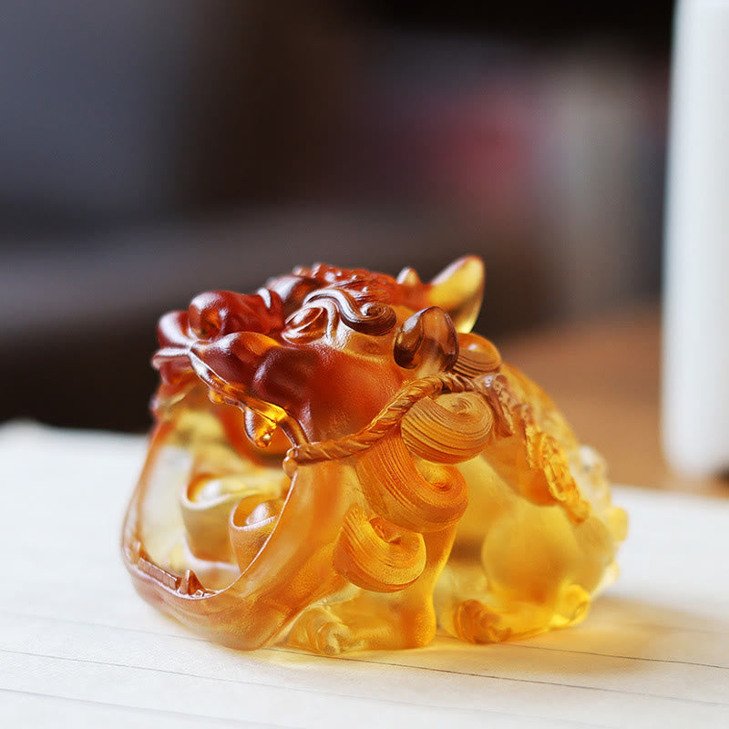 Nimara Ritual Handmade Liuli Crystal Gold Swallowing PiXiu Art Piece Home Decoration
