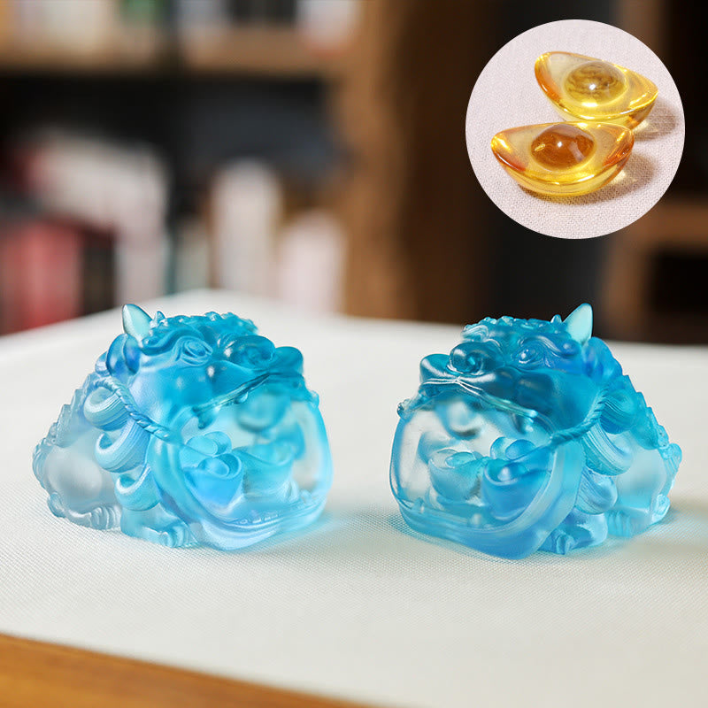 Nimara Ritual Handmade Liuli Crystal Gold Swallowing PiXiu Art Piece Home Decoration