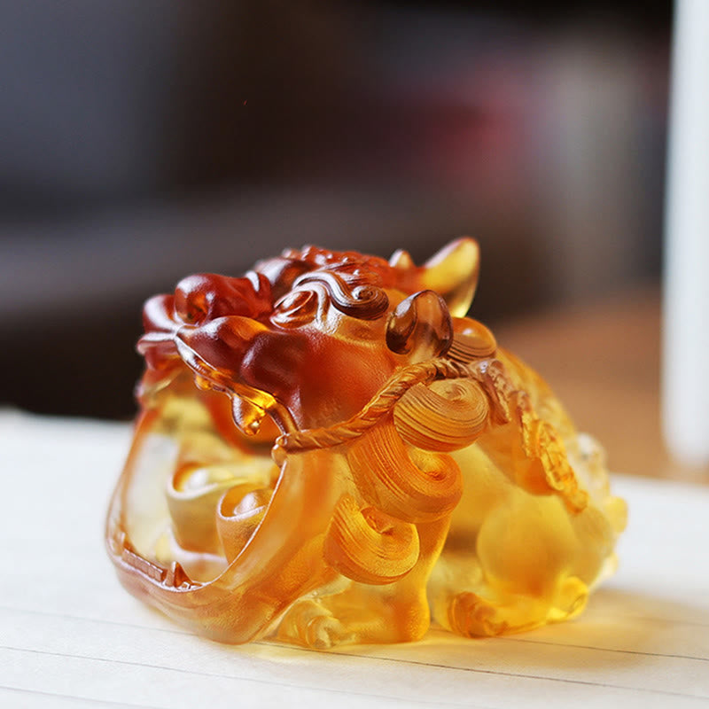 Nimara Ritual Handmade Liuli Crystal Gold Swallowing PiXiu Art Piece Home Decoration