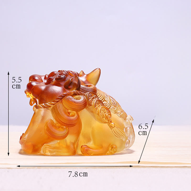 Nimara Ritual Handmade Liuli Crystal Gold Swallowing PiXiu Art Piece Home Decoration