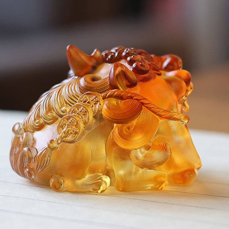 Nimara Ritual Handmade Liuli Crystal Gold Swallowing PiXiu Art Piece Home Decoration