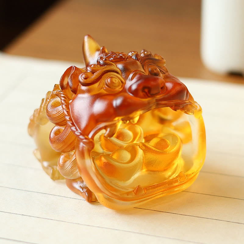 Nimara Ritual Handmade Liuli Crystal Gold Swallowing PiXiu Art Piece Home Decoration