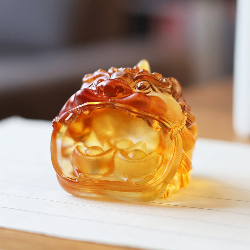 Nimara Ritual Handmade Liuli Crystal Gold Swallowing PiXiu Art Piece Home Decoration