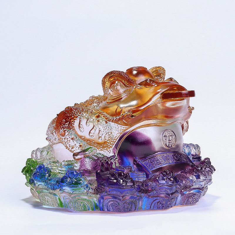 Nimara Ritual Feng Shui Frog Coins Handmade Liuli Crystal Art Piece Wealth Home Office Decoration