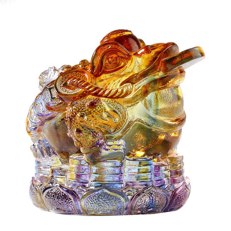 Nimara Ritual Feng Shui Frog Coins Handmade Liuli Crystal Art Piece Wealth Home Office Decoration