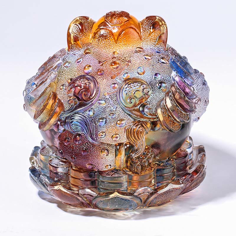 Nimara Ritual Feng Shui Frog Coins Handmade Liuli Crystal Art Piece Wealth Home Office Decoration