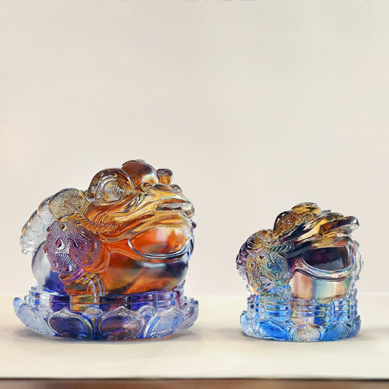 Nimara Ritual Feng Shui Frog Coins Handmade Liuli Crystal Art Piece Wealth Home Office Decoration
