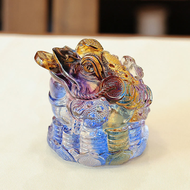 Nimara Ritual Feng Shui Frog Coins Handmade Liuli Crystal Art Piece Wealth Home Office Decoration