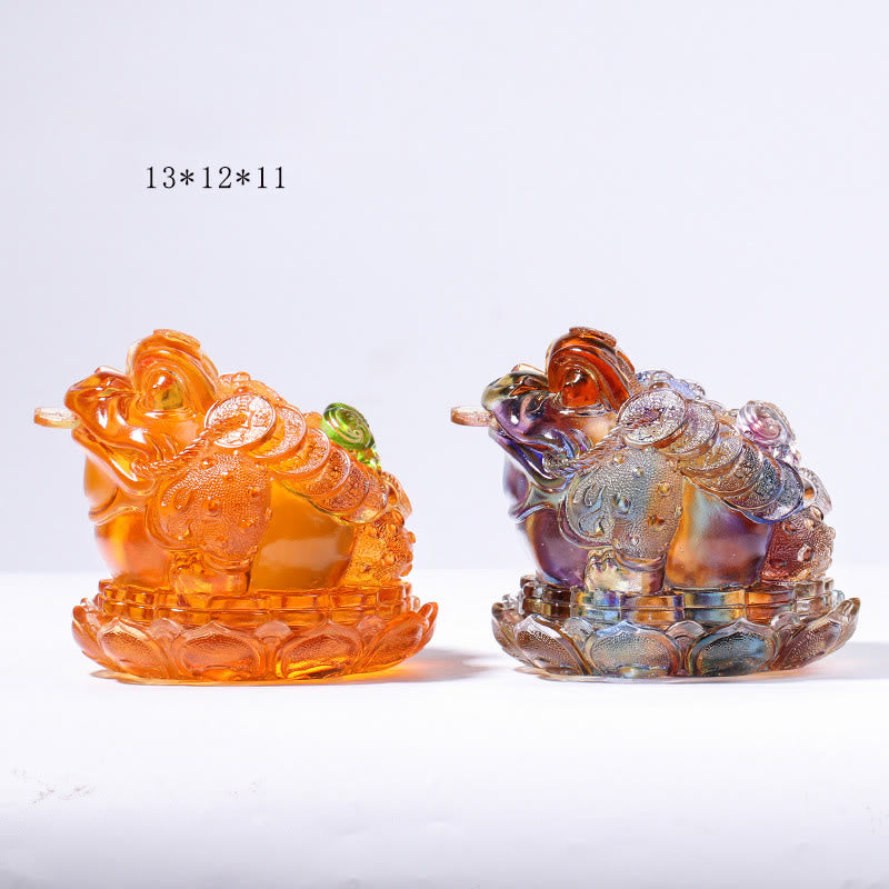 Nimara Ritual Feng Shui Frog Coins Handmade Liuli Crystal Art Piece Wealth Home Office Decoration