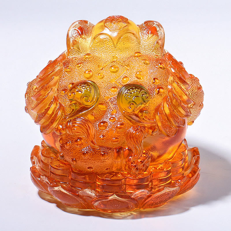 Nimara Ritual Feng Shui Frog Coins Handmade Liuli Crystal Art Piece Wealth Home Office Decoration