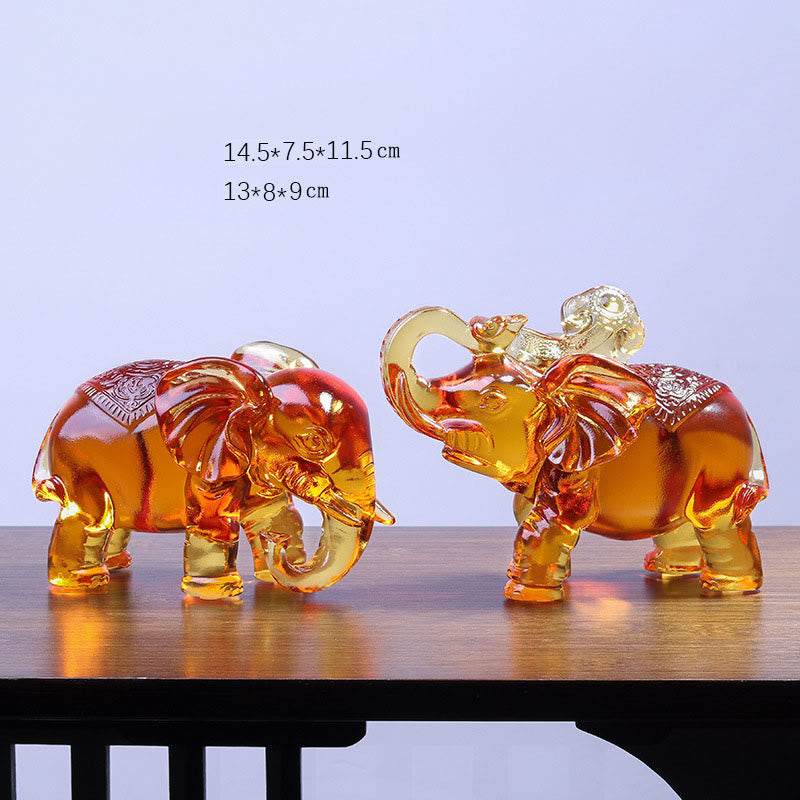 Nimara Ritual Yellow Liuli Crystal Elephant Trunk Up Down Design Strength Home Decoration