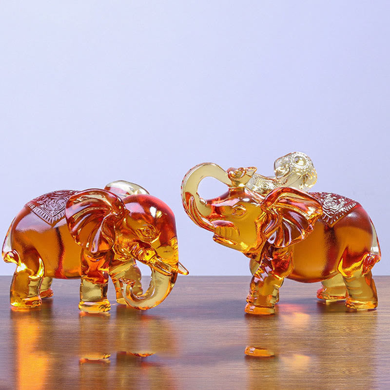 Nimara Ritual Yellow Liuli Crystal Elephant Trunk Up Down Design Strength Home Decoration