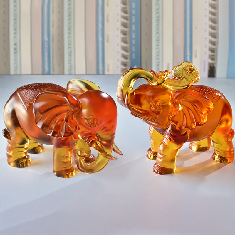 Nimara Ritual Yellow Liuli Crystal Elephant Trunk Up Down Design Strength Home Decoration