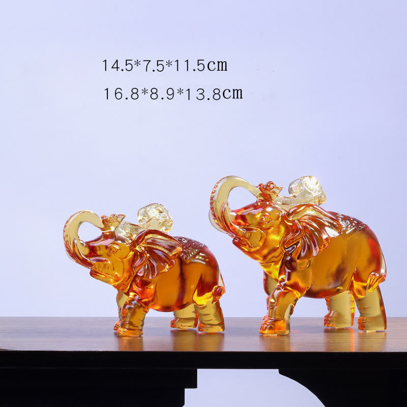 Nimara Ritual Yellow Liuli Crystal Elephant Trunk Up Down Design Strength Home Decoration