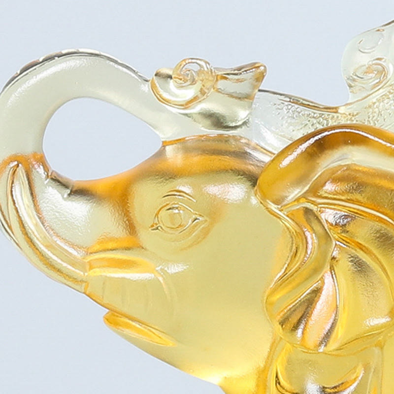 Nimara Ritual Yellow Liuli Crystal Elephant Trunk Up Down Design Strength Home Decoration