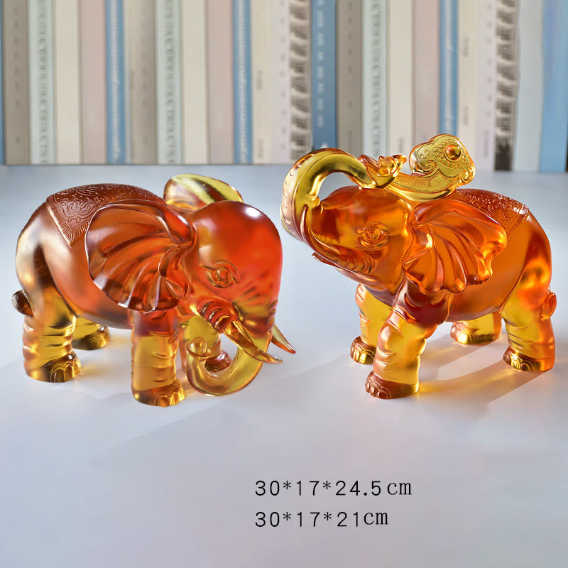 Nimara Ritual Yellow Liuli Crystal Elephant Trunk Up Down Design Strength Home Decoration