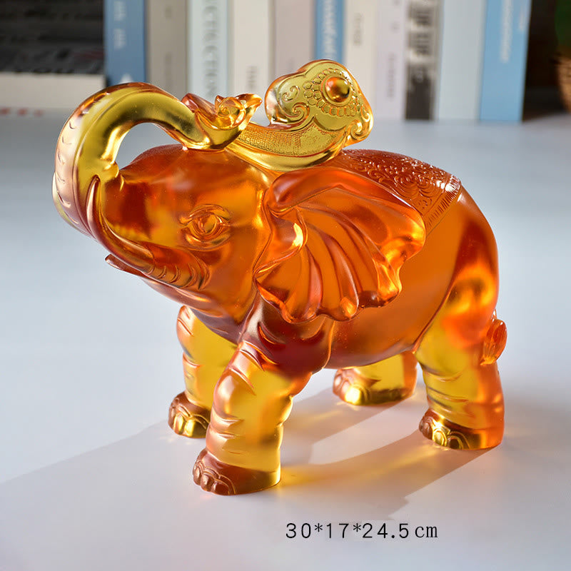 Nimara Ritual Yellow Liuli Crystal Elephant Trunk Up Down Design Strength Home Decoration