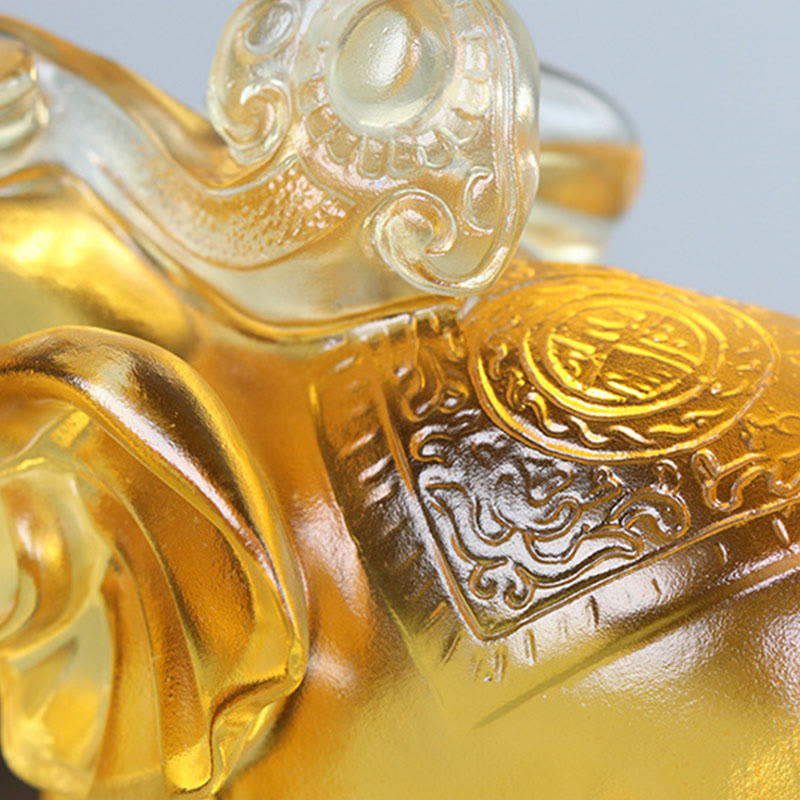 Nimara Ritual Yellow Liuli Crystal Elephant Trunk Up Down Design Strength Home Decoration