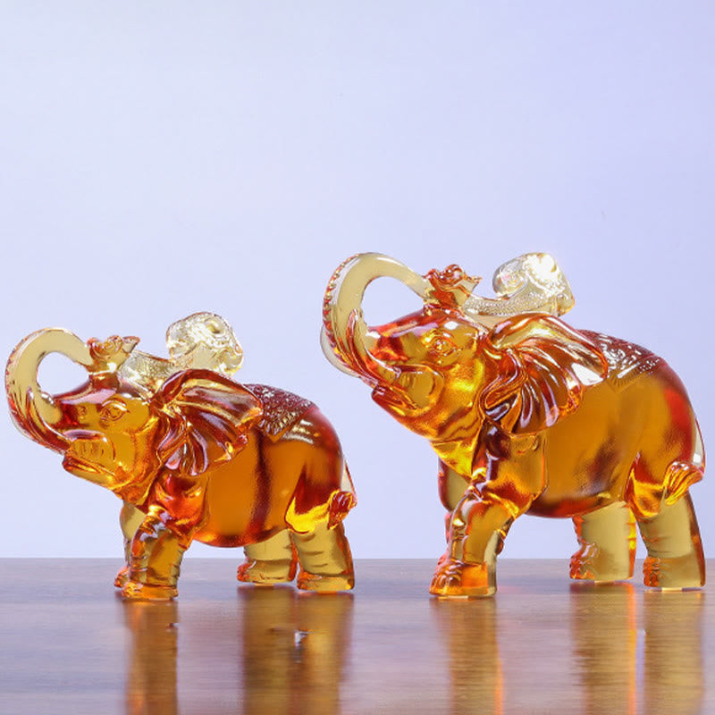 Nimara Ritual Yellow Liuli Crystal Elephant Trunk Up Down Design Strength Home Decoration