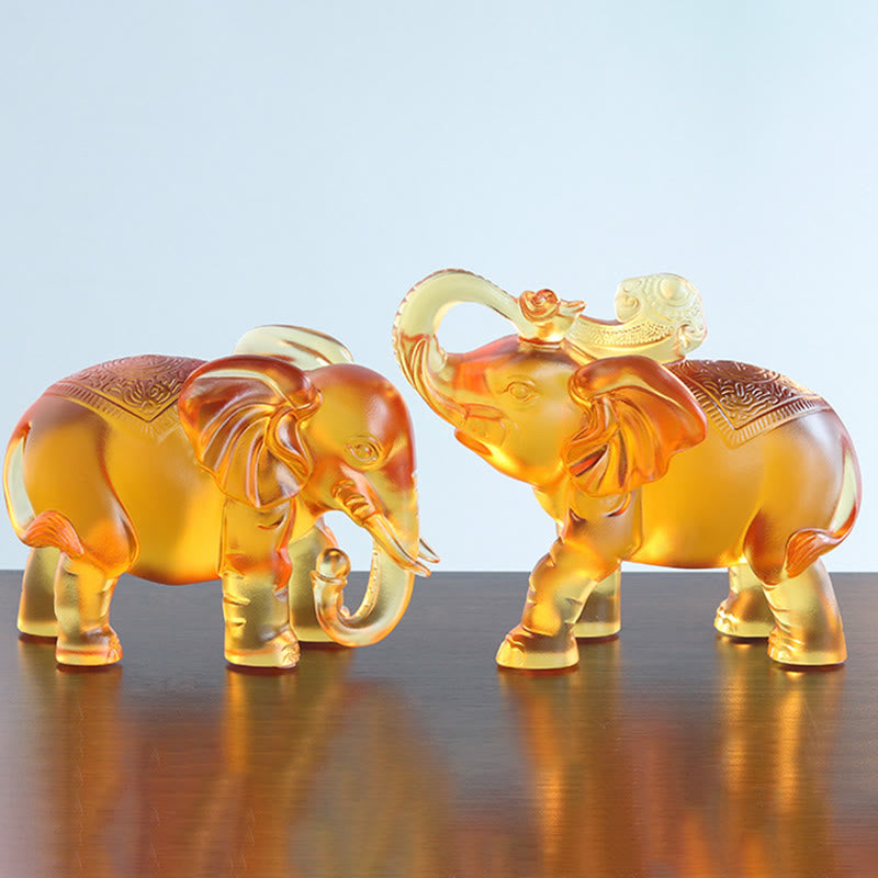 Nimara Ritual Yellow Liuli Crystal Elephant Trunk Up Down Design Strength Home Decoration
