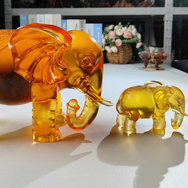 Nimara Ritual Yellow Liuli Crystal Elephant Trunk Up Down Design Strength Home Decoration