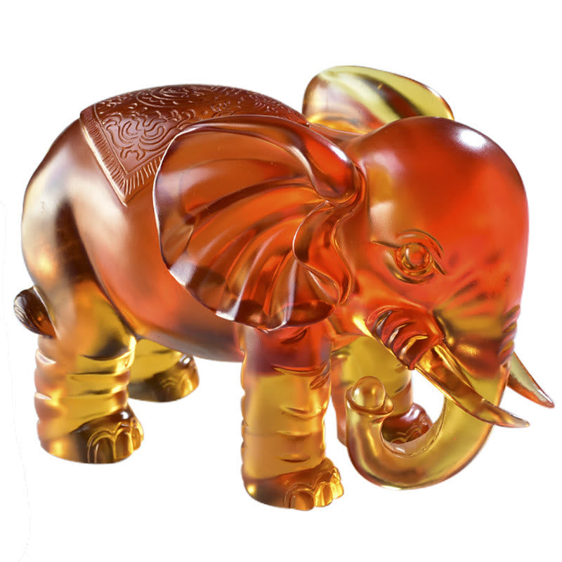 Nimara Ritual Yellow Liuli Crystal Elephant Trunk Up Down Design Strength Home Decoration