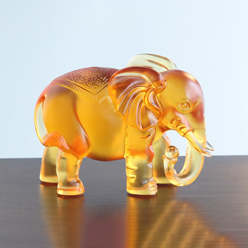 Nimara Ritual Yellow Liuli Crystal Elephant Trunk Up Down Design Strength Home Decoration