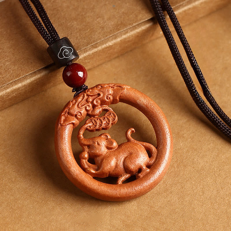 Ward Off Evil Spirits Peach Wood Chinese Zodiac Year Of The Horse Necklace Pendants