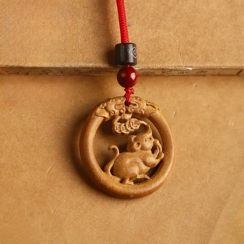 Ward Off Evil Spirits Peach Wood Chinese Zodiac Year Of The Horse Necklace Pendants