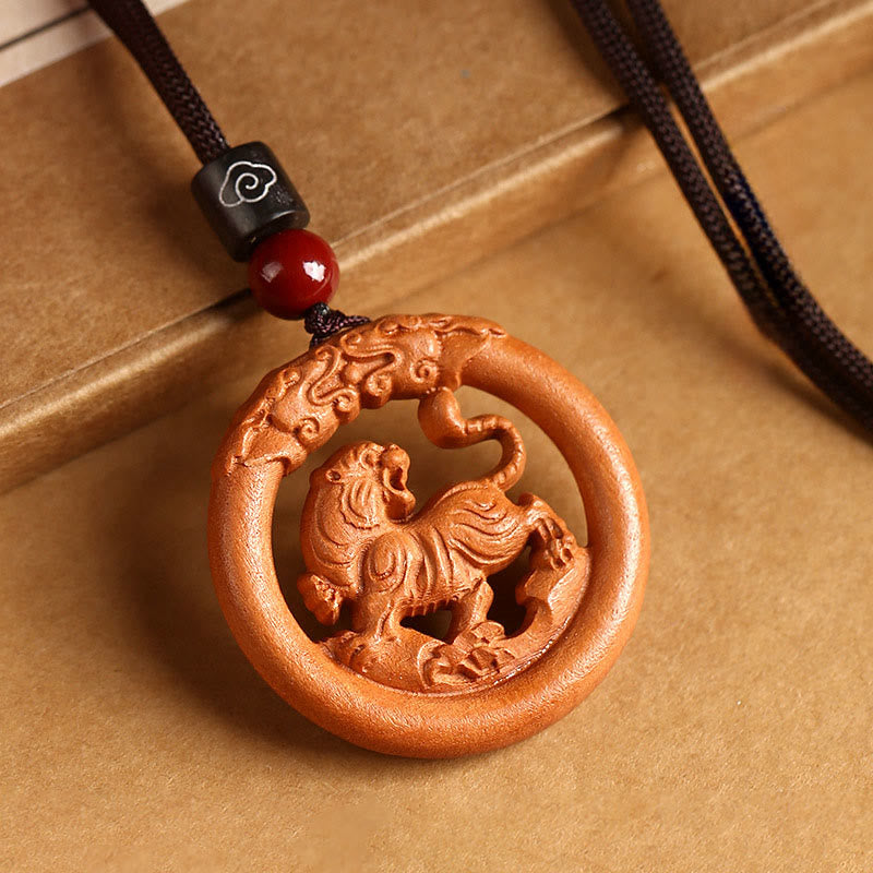 Nimara Ritual Peach Wood Chinese Zodiac Year Of The Horse Ward Off Evil Spirits Necklace Pendants
