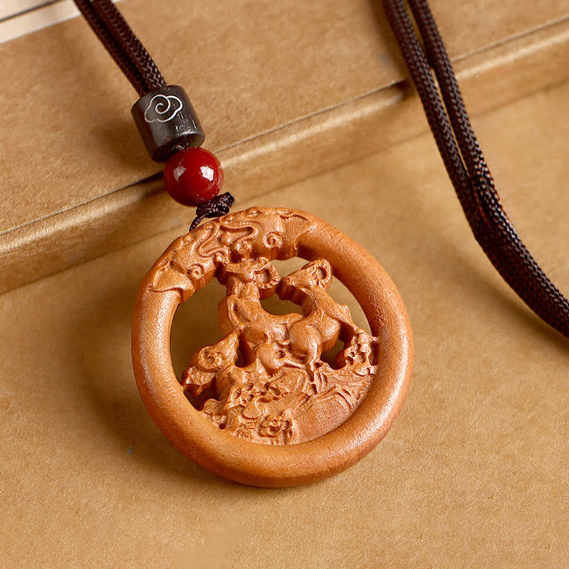 Nimara Ritual Peach Wood Chinese Zodiac Year Of The Horse Ward Off Evil Spirits Necklace Pendants