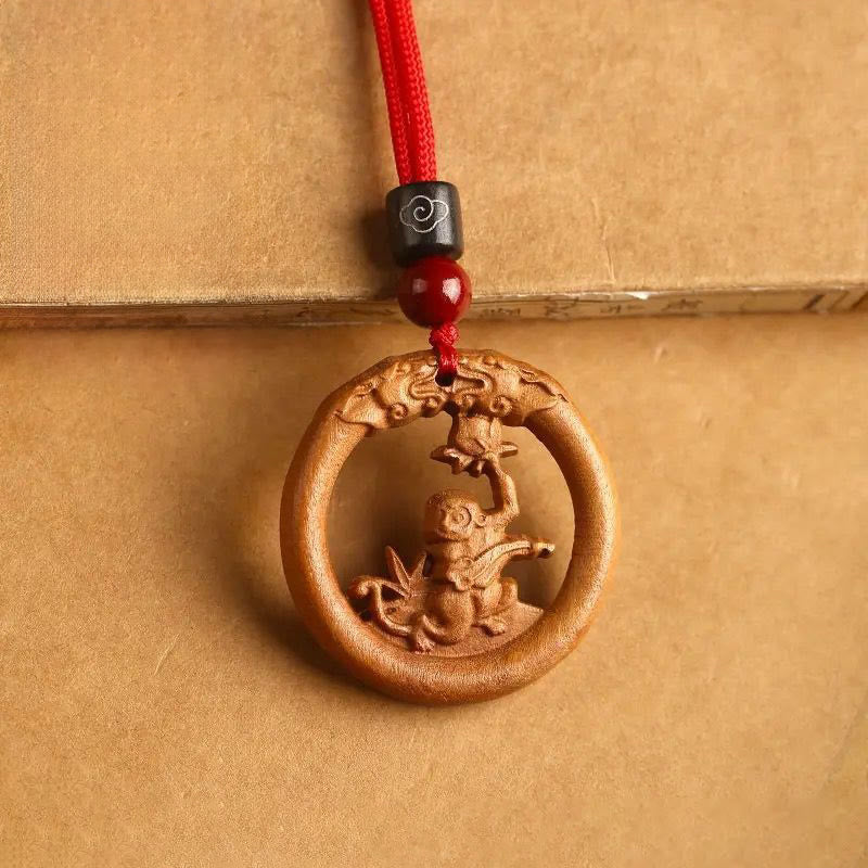 Ward Off Evil Spirits Peach Wood Chinese Zodiac Year Of The Horse Necklace Pendants