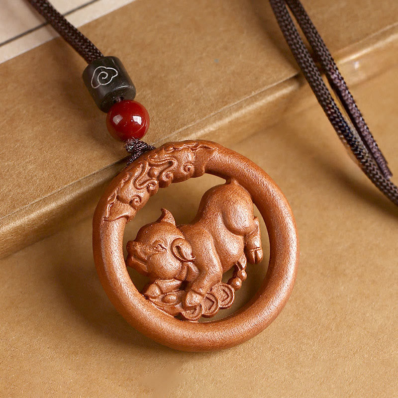 Nimara Ritual Peach Wood Chinese Zodiac Year Of The Horse Ward Off Evil Spirits Necklace Pendants