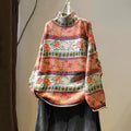 Nimara Ritual Winter Color-block Flower Pattern Mock Neck Long Sleeve Women's Cotton Sweater