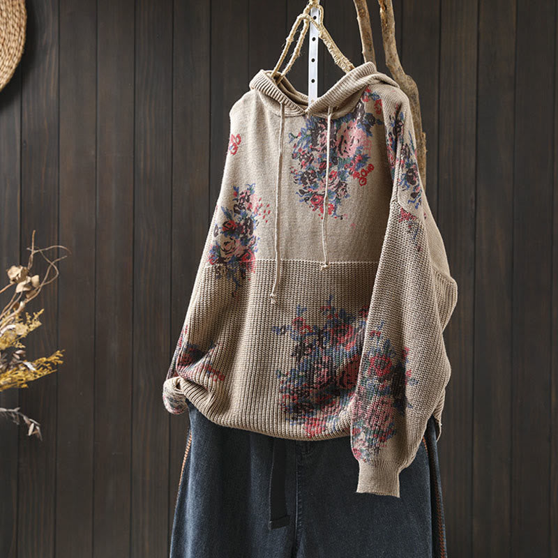 Nimara Ritual Women's Knitted Floral Long Sleeve Hooded Sweater