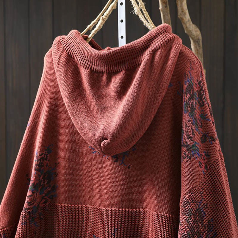 Nimara Ritual Women's Knitted Floral Long Sleeve Hooded Sweater