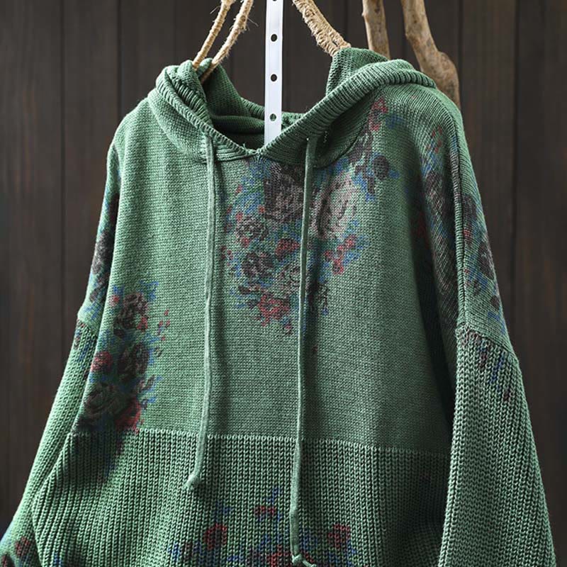 Nimara Ritual Women's Knitted Floral Long Sleeve Hooded Sweater