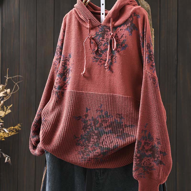 Nimara Ritual Women's Knitted Floral Long Sleeve Hooded Sweater