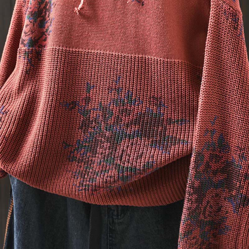 Nimara Ritual Women's Knitted Floral Long Sleeve Hooded Sweater