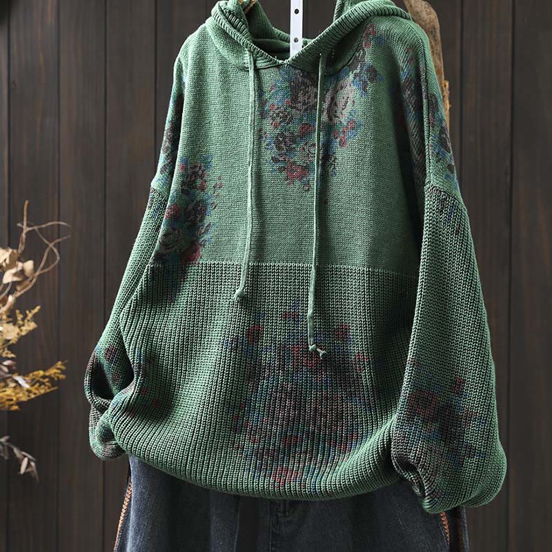 Nimara Ritual Women's Knitted Floral Long Sleeve Hooded Sweater
