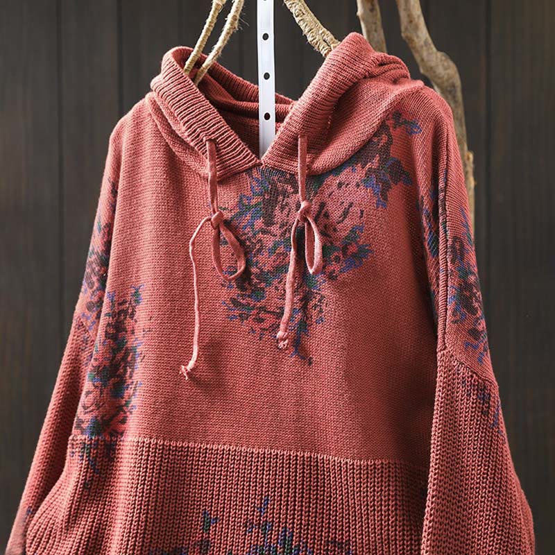 Nimara Ritual Women's Knitted Floral Long Sleeve Hooded Sweater
