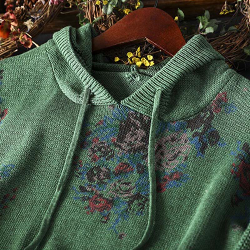 Nimara Ritual Women's Knitted Floral Long Sleeve Hooded Sweater