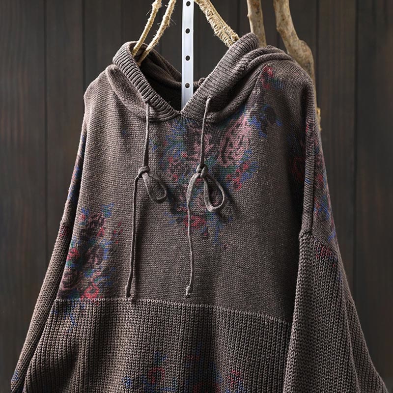 Nimara Ritual Women's Knitted Floral Long Sleeve Hooded Sweater