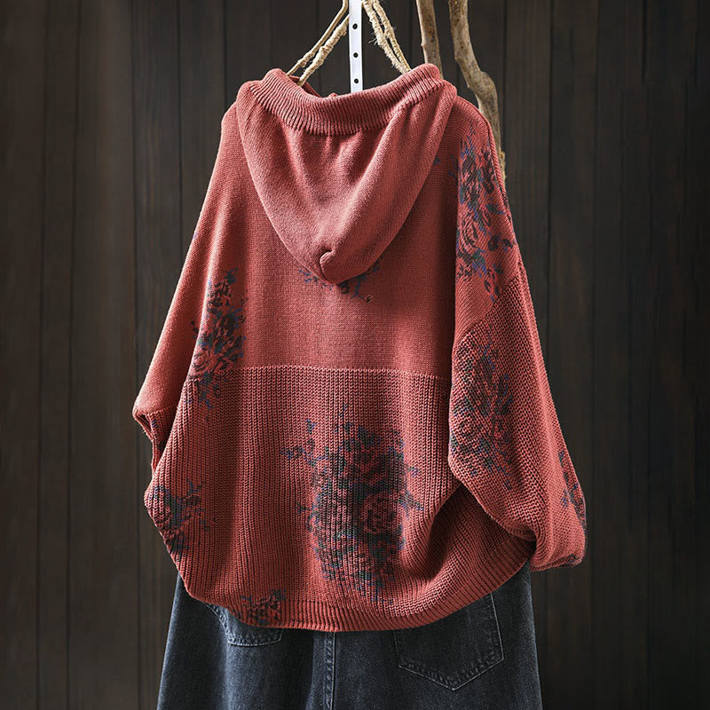 Nimara Ritual Women's Knitted Floral Long Sleeve Hooded Sweater