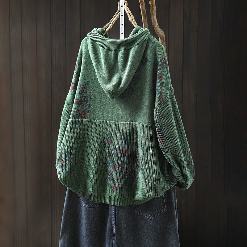 Nimara Ritual Women's Knitted Floral Long Sleeve Hooded Sweater