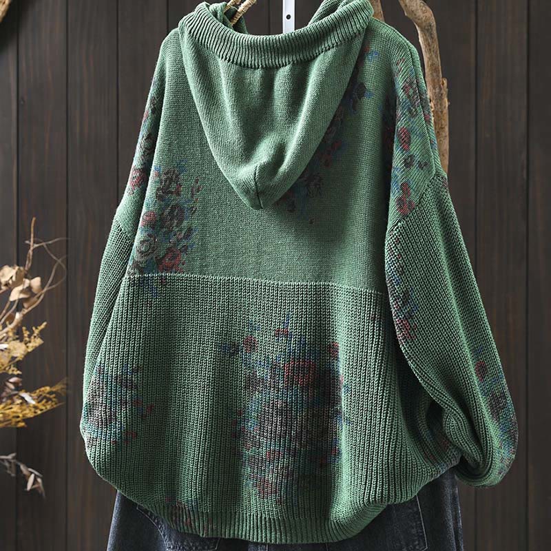 Nimara Ritual Women's Knitted Floral Long Sleeve Hooded Sweater