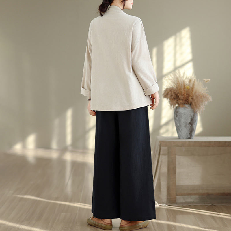 Nimara Ritual 2Pcs V-Neck Long Sleeve Shirt Wide Leg Pants Zen Meditation Women's Set