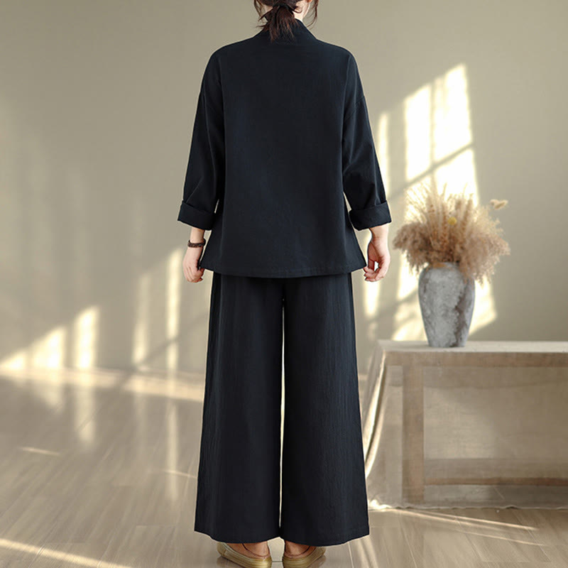 Nimara Ritual 2Pcs V-Neck Long Sleeve Shirt Wide Leg Pants Zen Meditation Women's Set