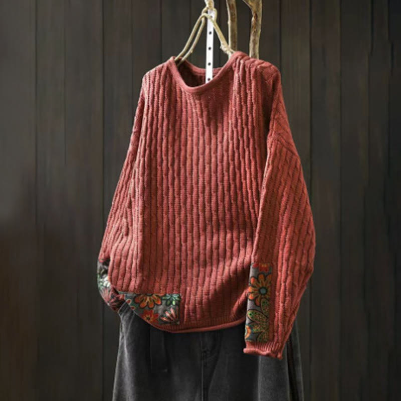 Nimara Ritual Winter Patchwork Design Long Sleeve Crew Neck Women's Sweater