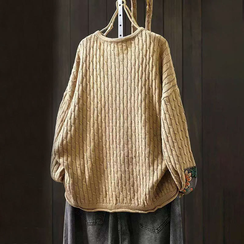 Nimara Ritual Winter Patchwork Design Long Sleeve Crew Neck Women's Sweater
